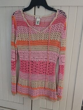 Girls' Pink Crochet Knit Sweater